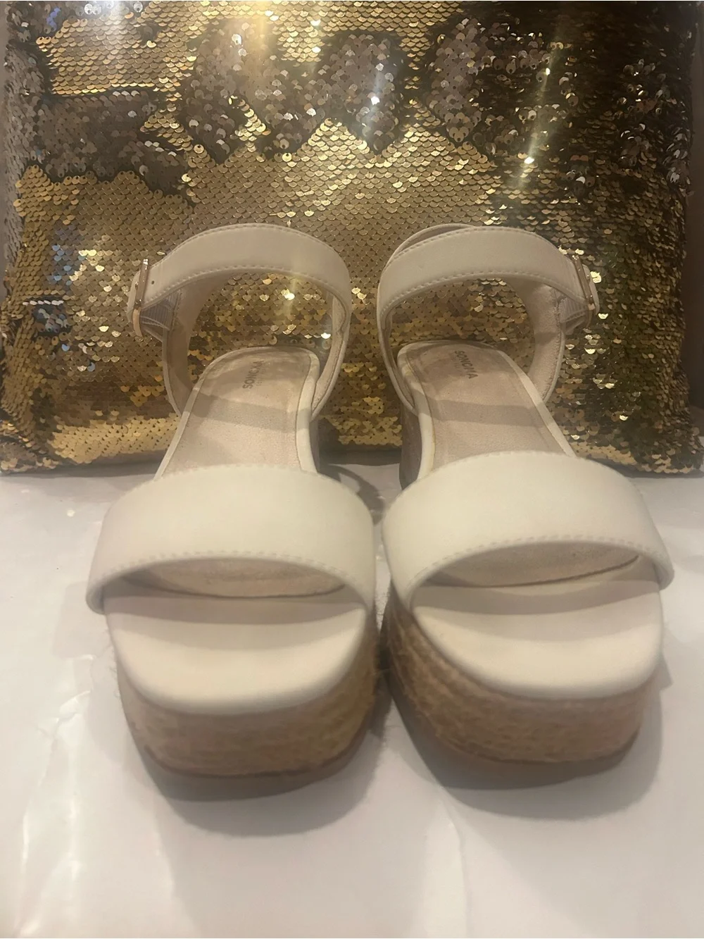 Women's White Platform Espadrille Sandals - Ankle Strap
